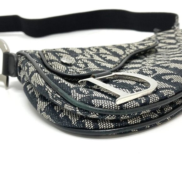 CHRISTIAN DIOR Trotter Saddle bag Crossbody Shoulder Bag Canvas Gray x Black - Picture 3 of 13